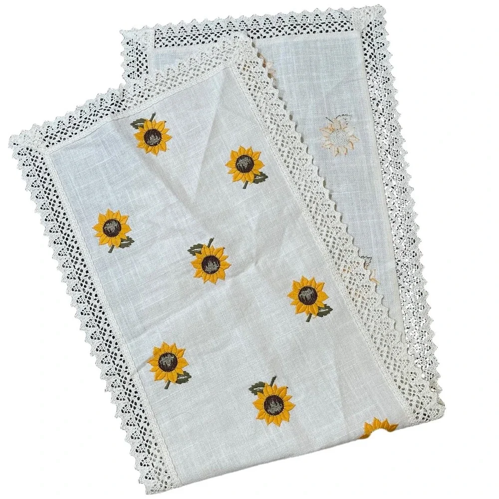 Übelhör Sunflower Table Runner White Embroidered Lace Trim Made in Austria